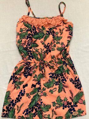 JAPNA Girls Romper Pineapple Print, Peach-Colored Kids Size 12 Neckline Ruffle